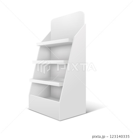 3D Realistic Supermarket Shelf Mockup with Angled View 3D Realistic Supermarket Shelf Mockup with Angled View 123140335