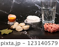 for making meat dumplings on dark background, closeupnerated image 123140579