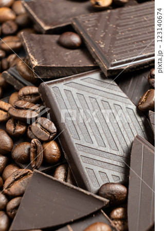 Luxury Dark Chocolate with Whole Coffee Beans 123140674