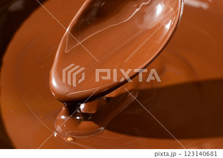 Melted dark chocolate in a spoon Melted dark chocolate in a spoon 123140681