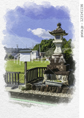 水彩画風　日坂宿　片岡本陣扇屋跡　秋葉山常夜灯　静岡県掛川市 123141136
