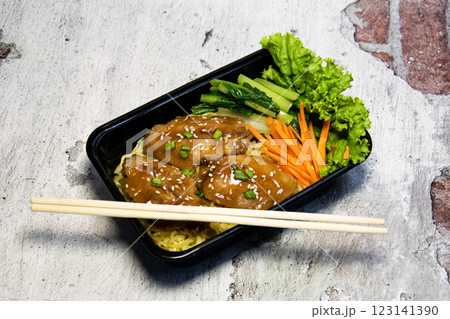 Teriyaki Chicken Wing Noodles Asian Fusion 123141390