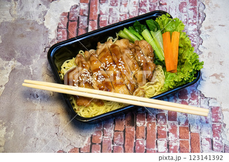 Teriyaki Chicken Noodles, Asian Fusion Style 123141392