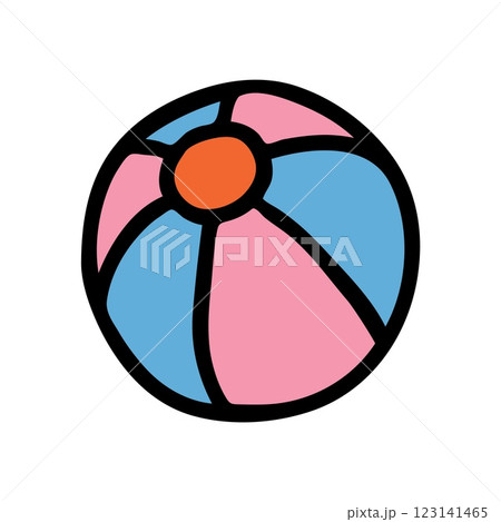 Doodle beach ball icon hand drawn with black line in freehand style and colored 123141465