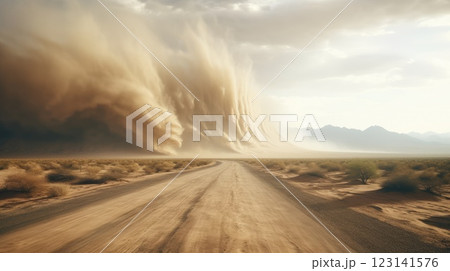 dust devil sandstorm in desert landscape 123141576