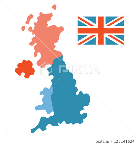 Map of the United Kingdom, British countries and the Union Jack flag. Vector illustration isolated on white background, hand drawn, flat design Map of the United Kingdom, British countries and the Union Jack flag. Vector illustration isolated on white background, hand drawn, flat design 123141624