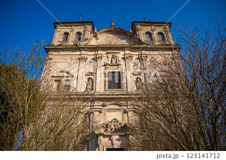 Old cathedral near Neo-Gothic style castle in Chyse, Czech republic 123141712