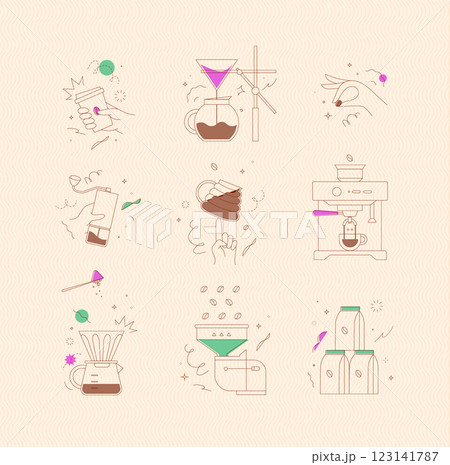 Coffee symbols set peach Coffee symbols set peach 123141787