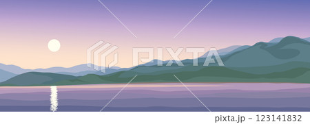Vector drawing. Lake in the valley 123141832