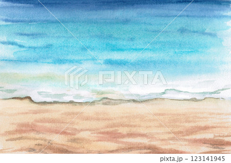 Seascape. Watercolor illustration, background for decoration of themed events on a marine theme, printing on clothes, base for advertising of sporting goods, interior decoration of restaurants. 123141945
