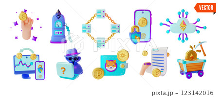 3d Crypto Currency Concept Element Set Cartoon Design Style. Vector illustration of Smart Contract, Ethereum Gas Fees and Shiba Inu Wallet 3d Crypto Currency Concept Element Set Cartoon Design Style. Vector illustration of Smart Contract, Ethereum Gas Fees and Shiba Inu Wallet 123142016