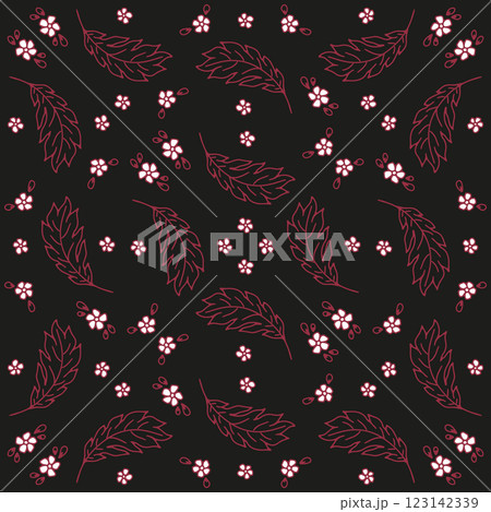 Hand drawn doodle flowers seamless pattern on beige background 123142339