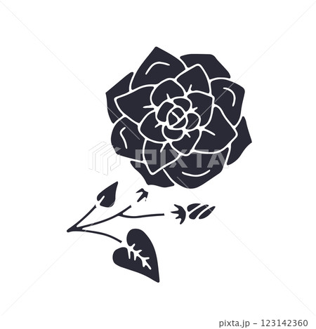 Hand drawn black silhouette of rose flower 123142360