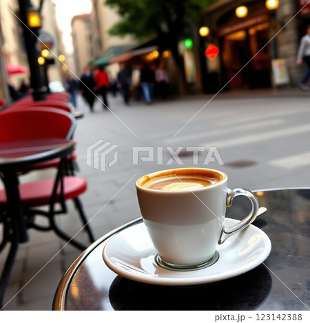 カフェのテーブルに置かれたコーヒー 123142388