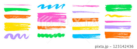 Brush texture stroke pencil color underline highlight. Marker pen highlight stroke. Vector hand drawn brush underline element set for accent, crayon texture emphasis effect. Chalk vector 123142436