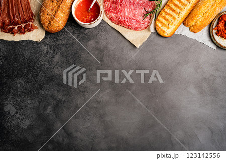 Assorted delicious baguette sandwiches 123142556