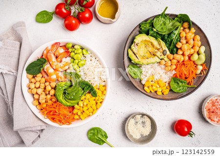 Poke bowl with shrimps Poke bowl with shrimps 123142559