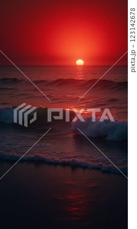 Stunning Sunset Over Waves Ideal for Phone Wallpaper and Digital Backgrounds 123142678