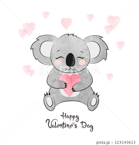 Valentines day card with cute watercolor koala bear in love with heart Valentines day card with cute watercolor koala bear in love with heart 123143613