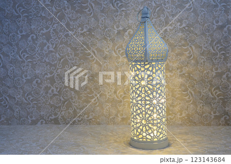 Ramadan Kareem. Eid al Fitr. Ornate Lantern on decorative background 123143684