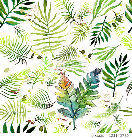 Seamless background palm leaves. Hand drawing. Not AI, Vector illustration 123143786