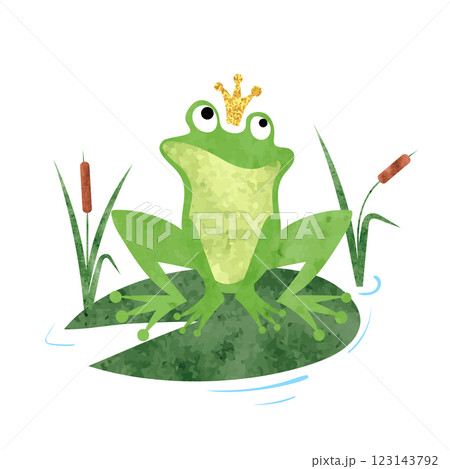 Cartoon Frog prince vector watercolor illustration 123143792
