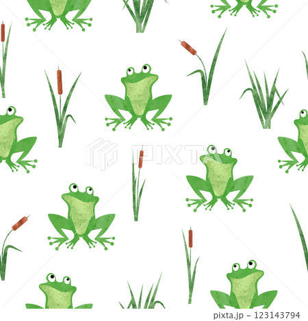 Cute watercolor frog pattern. Seamless vector marsh background 123143794