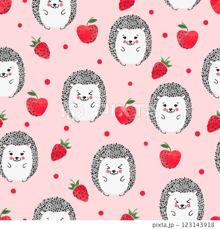 Seamless vector pattern with cute watercolor hedgehogs Seamless vector pattern with cute watercolor hedgehogs 123143918