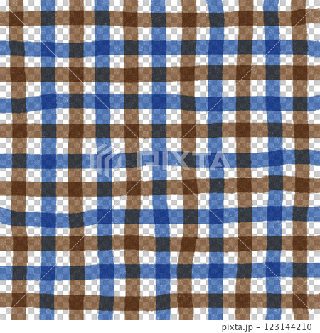 Navy Blue Brown Plaid Gingham Check Hand Drawn Background Pattern Overlay 123144210