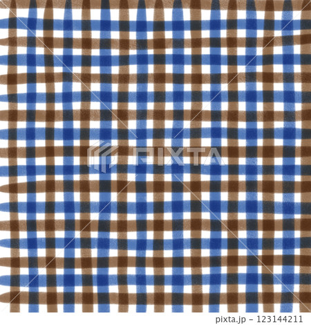 Navy Blue Brown Plaid Gingham Check Hand Drawn Background Pattern Overlay 123144211
