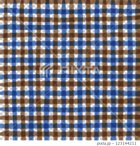Navy Blue Brown Plaid Gingham Check Hand Drawn Background Pattern Overlay 123144211