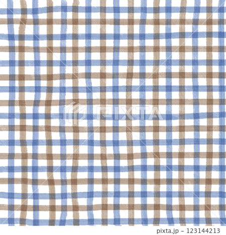 Navy Blue Brown Plaid Gingham Check Hand Drawn Background Pattern Overlay 123144213