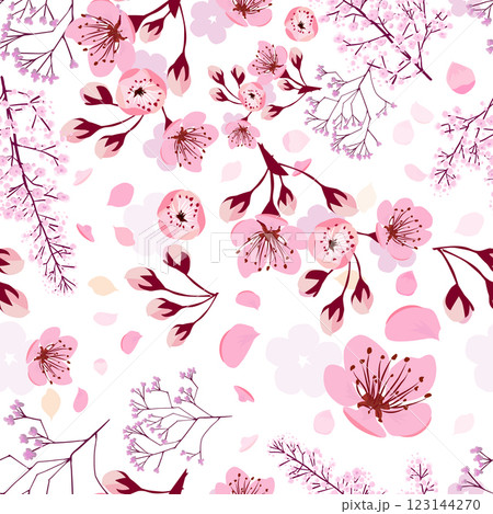 Seamless background sakura. hand drawing. Not AI, Vector illustration Seamless background sakura. hand drawing. Not AI, Vector illustration 123144270