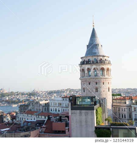 Galata Tower and Istanbul skyline, sunny day 123144319