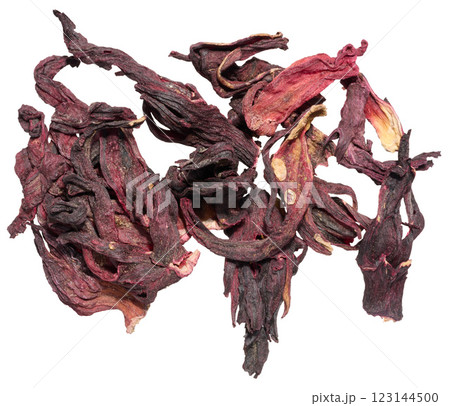 Dried hibiscus petals ,karkade flower with a deep red color and wrinkled texture.Used for herbal tea, antioxidants 123144500