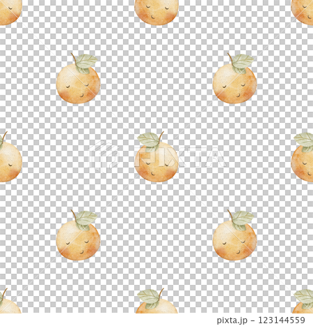 Watercolor pattern tangerine, orange, mandarin funny fruits cute eyes. Seamless summer print. Hand-drawn illustrations, on white background for children's textiles fabrics clothes, wallpapers children 123144559