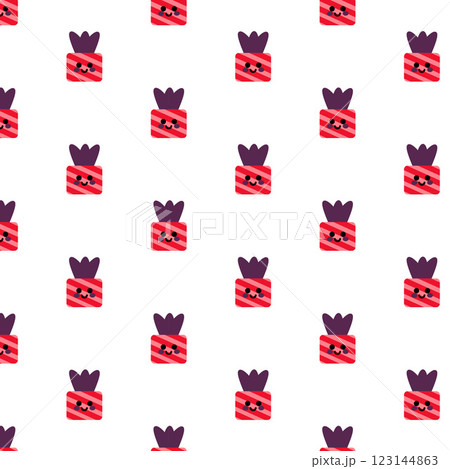 Seamless Pattern Featuring Cute Cartoon Gifts With Smiling Faces And Bows 123144863