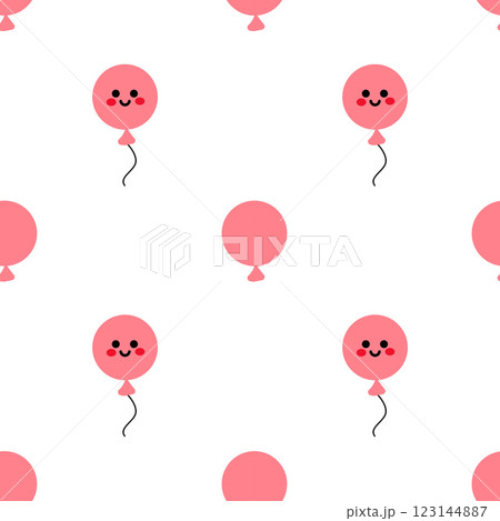 Seamless Pattern of Pink Smiling Balloons With Whimsical Black Strings on White 123144887