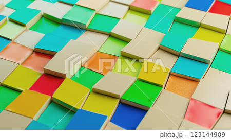 Vibrant Mosaic: A Colorful Tapestry of Textured Square Tiles 123144909