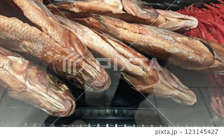 A Beautiful Display of Dried Fish at a Vibrant Local Market, Showcasing Culinary Delights 123145427