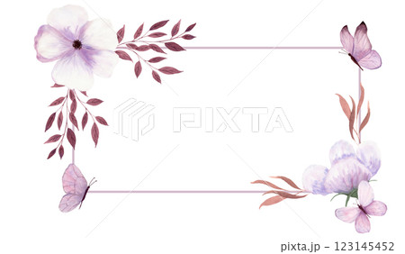 Watercolor board with flowers, butterflies and twigs on white background Watercolor board with flowers, butterflies and twigs on white background 123145452