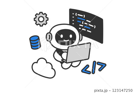 プログラミングやコーディングをするAIロボット【ベクターイラスト素材】 プログラミングやコーディングをするAIロボット【ベクターイラスト素材】 123147250