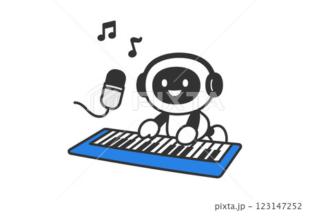 音楽生成･ボーカル･鍵盤楽器を演奏するAIロボット【ベクターイラスト素材】 123147252