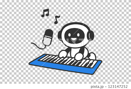 音楽生成･ボーカル･鍵盤楽器を演奏するAIロボット【ベクターイラスト素材】 123147252
