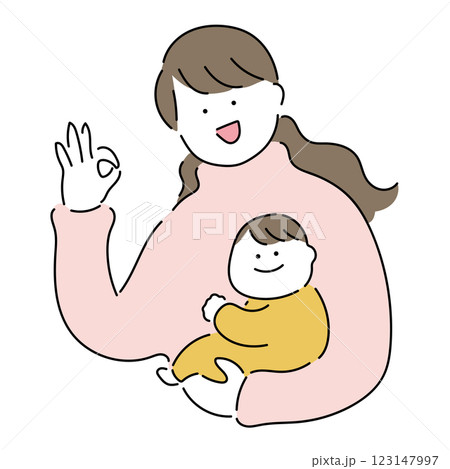 お母さんと赤ちゃん「オッケー!」 お母さんと赤ちゃん「オッケー!」 123147997