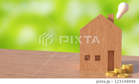 The House wood and coins for property or Building concept 3d Rendering 123148048
