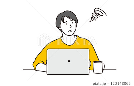 パソコン操作をしている困り顔の男性のイラスト素材 123148063