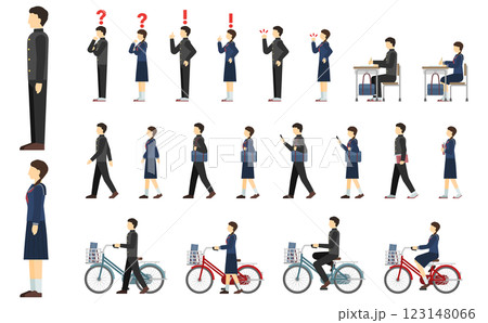 フラットイラスト:中学生サイド(夏服) フラットイラスト:中学生サイド(夏服) 123148066