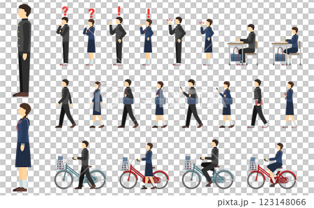 フラットイラスト:中学生サイド(夏服) フラットイラスト:中学生サイド(夏服) 123148066