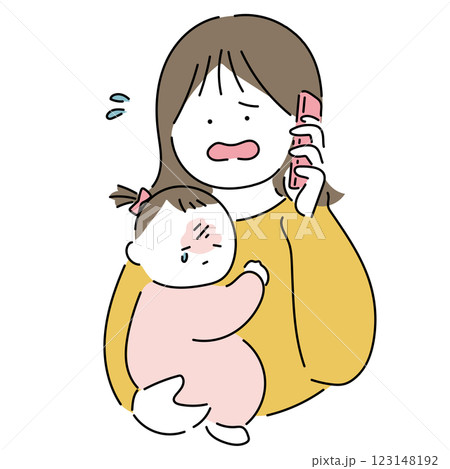 色々なお母さんと赤ちゃん「大変だ!」_ナチュラル 色々なお母さんと赤ちゃん「大変だ!」_ナチュラル 123148192